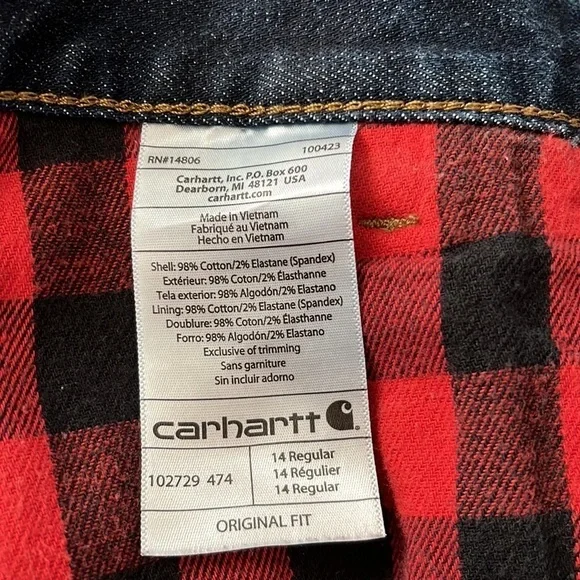 CARHARTT Flannel Lined Jeans, size 14 - Picture 8 of 9